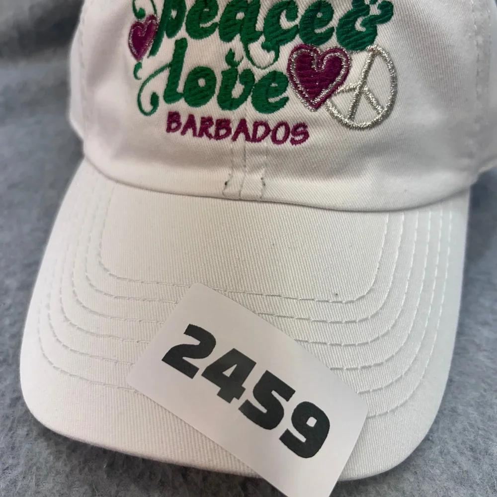 Peace & Love Barbados Youth White MVP Baseball Cap Souvenir Hearts Peace OSFM